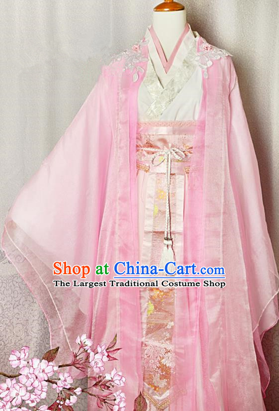 Chinese Ancient Goddess Clothing Traditional Pink Hanfu Dress Cosplay Princess Garment Costumes
