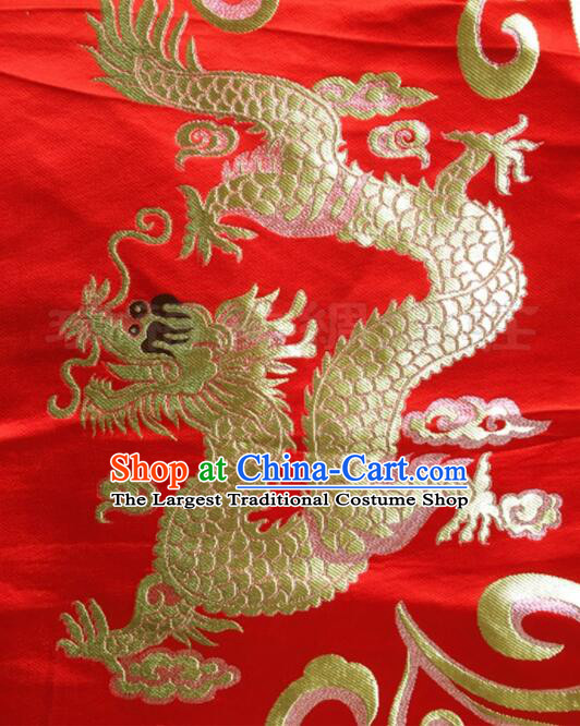 China Classical Large Dragon Pattern Red Brocade Fabric Ancient Costume Silk Fabrics Traditional Drapery