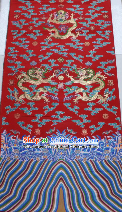 China Traditional Wedding Robe Drapery Classical Dragons Pattern Red Brocade Fabric Ancient Imperial Silk Fabrics