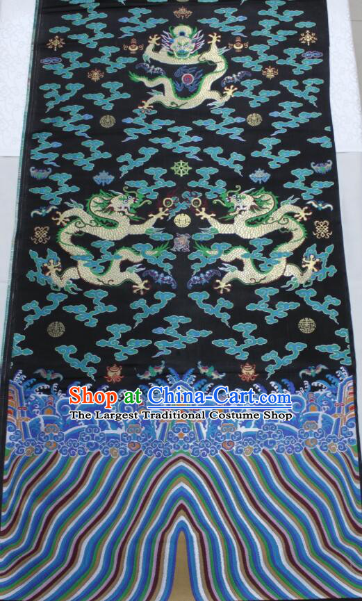 China Royal Dragons Pattern Black Brocade Fabric Ancient Costumes Silk Fabrics Traditional Imperial Robe Drapery