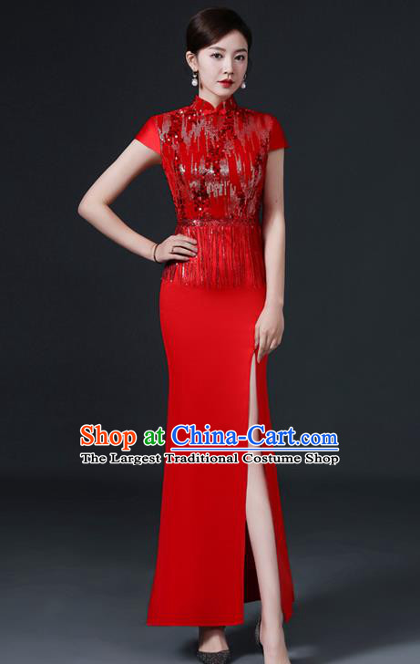 Chinese Traditional Wedding Qipao Bride Red Cheongsam Modern Qipao Dress New Year Full Dress