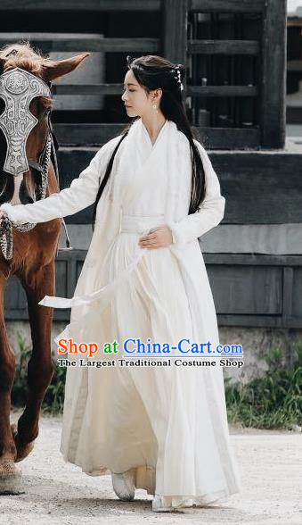 Sword Snow Stride Chinese Ancient Swordswoman White Dress Costumes Young Lady Clothing TV Series Jiang Ni Replica Garments