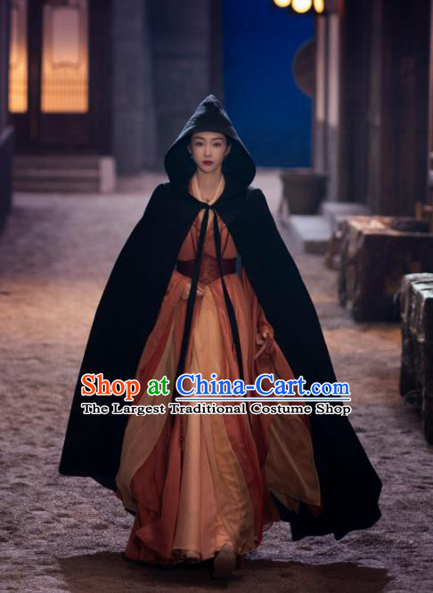 Wuxia TV Series Qie Shi Tian Xia Replica Costume Chinese Ancient Female Swordsman Black Mantle for Women