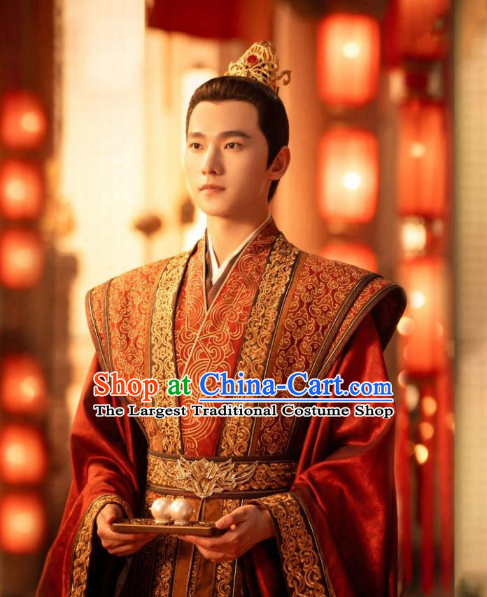 Chinese Wedding Garment Costumes Ancient Royal Prince Clothing Wuxia TV Series Qie Shi Tian Xia Feng Lan Xi Red Dresses and Headpieces