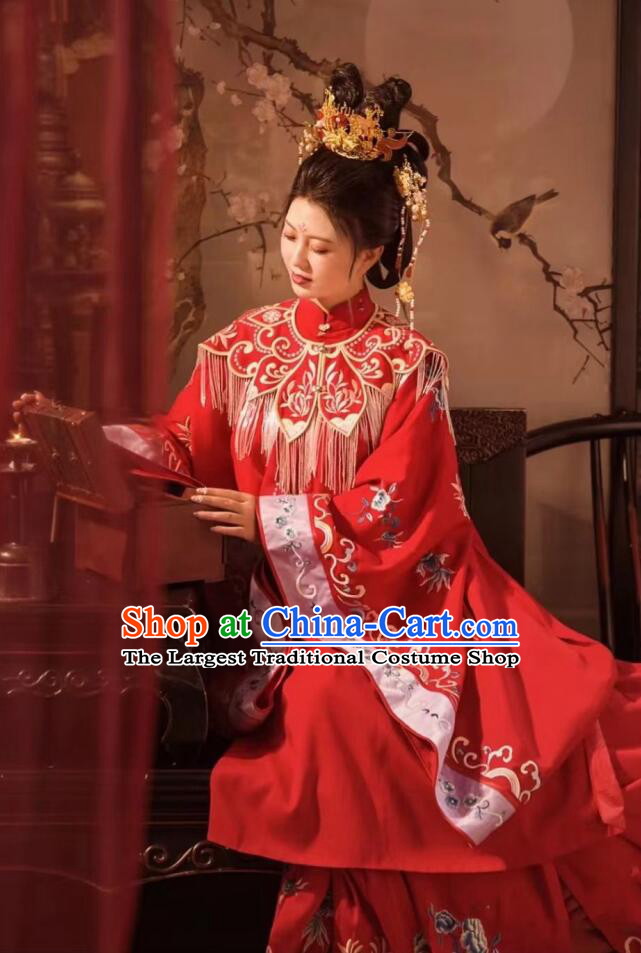 Chinese Traditional Wedding Hanfu Clothing Ming Dynasty Palace Woman Garment Costumes Ancient Empress Red Dresses