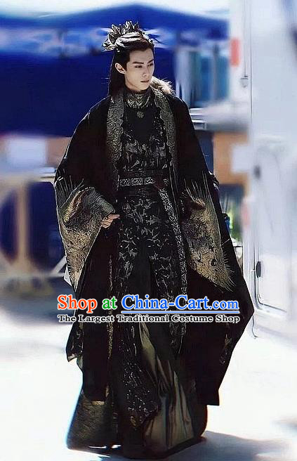 Love Between Fairy and Devil Chinese Ancient Demon Lord Black Garment Costumes Swordsman Dongfang Qing Cang Clothing