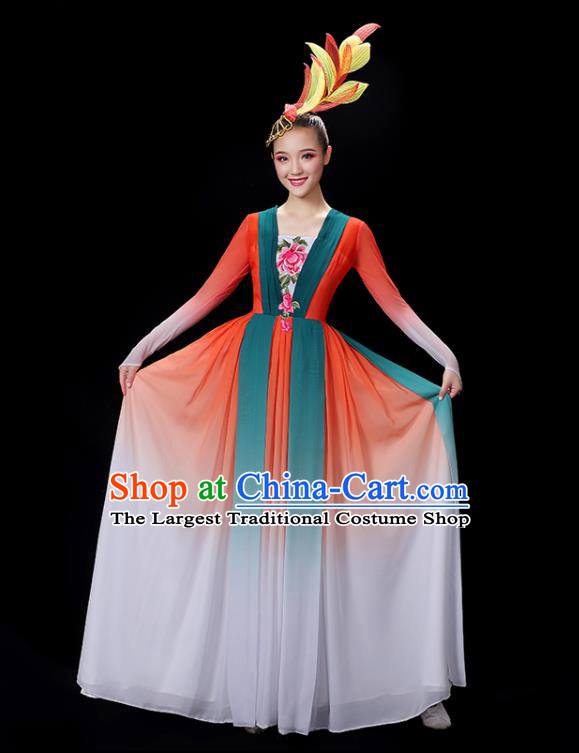 Chinese Umbrella Dance Clothing Classical Dance Gradient Red Dress Professional Fan Dance Garment Costume