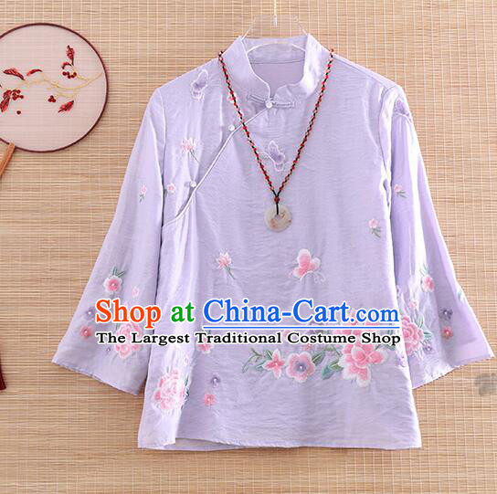 Chinese Qipao Upper Outer Garment Light Pink Tencel Shirt Traditional Cheongsam Embroidered Blouse