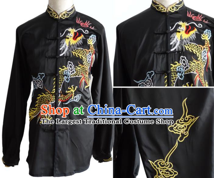 Chinese Kung Fu Costumes Traditional Wushu Competition Clothing Changquan Embroidered Dragon Black Outfit Martial Arts Long Sleeve Uniforms