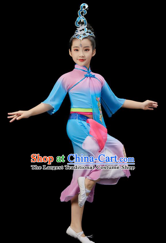 Chinese Traditional Yangko Dance Clothing Children Fan Dance Blue Uniform New Year Performance Garment Costume Folk Dance Clothes