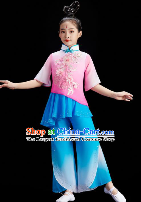 Chinese Children Group Dance Clothing Folk Dance Costume Stage Performance Garment Fan Dance Uniform