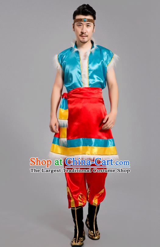 Chinese Ethnic Festival Costumes Tibetan Minority Folk Dance Clothing Zang Nationality Male Outfits