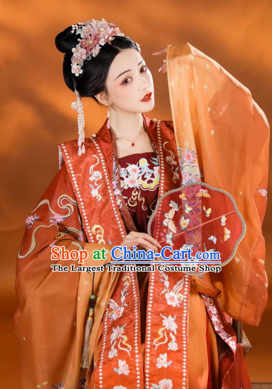 China Traditional Red Hanfu Dress Song Dynasty Wedding Clothing Ancient Royal Empress Garment Costumes