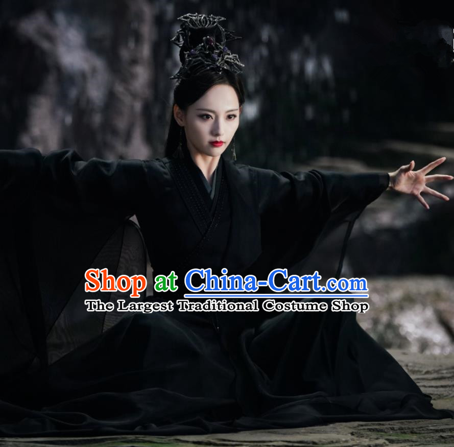 Chinese Xianxia Series Drama Witch Black Dress Garments TV Ancient Love Poetry Wu Huan Costumes Ancient Goddess Queen Clothing