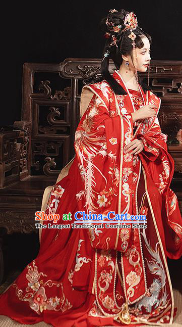 Chinese Traditional Wedding Red Dress Ming Dynasty Bride Garment Costumes Ancient Hanfu Empress Clothing