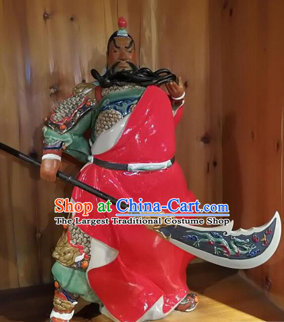 Handmade 22 inches Guan Yu Porcelain Statue Arts Guan Gong Sculpture Chinese Shi Wan Ceramic Figurine