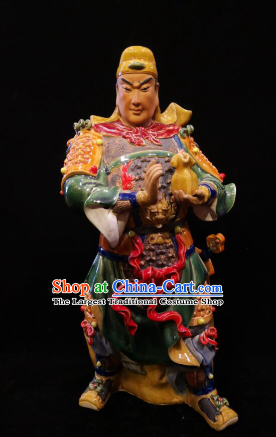 Handmade Guan Yu Guardian Porcelain Statue Arts Guan Ping Sculpture Chinese Shi Wan Ceramic Figurine