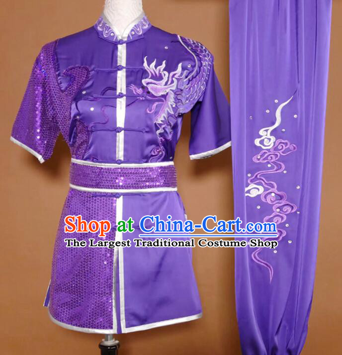 Top Wushu Competition Suits Kung Fu Training Clothes Shaolin Purple Outfit Martial Arts Uniform for Men for Women