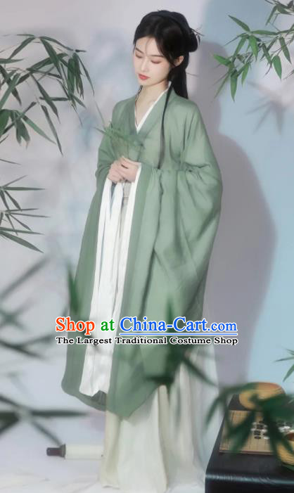 Chinese Ancient Swordswoman Clothing Jin Dynasty Young Lady Costumes Traditional Green Hanfu Dress