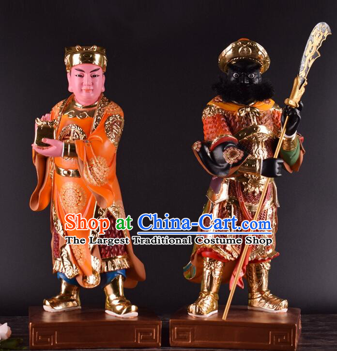 Handmade Dunhuang Colored Resin Sculptures 20 inches Zhou Cang and Guan Ping Statues