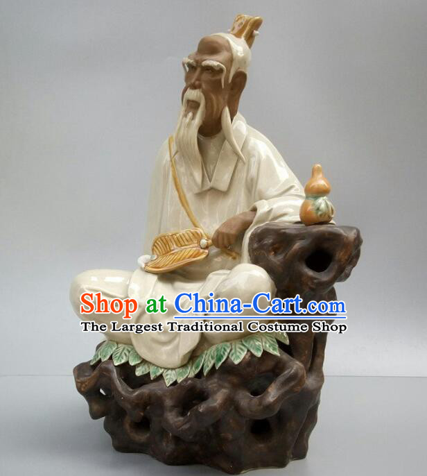 Handmade Chinese Ceramic Craft  Shi Wan Porcelain Lord Lao Zi Arts 12 inches Tai Shang Lao Jun Statue