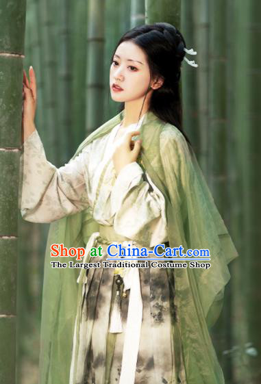 Chinese Traditional Hanfu Garment Song Dynasty Young Lady Costume Ancient Green Dress Clothing