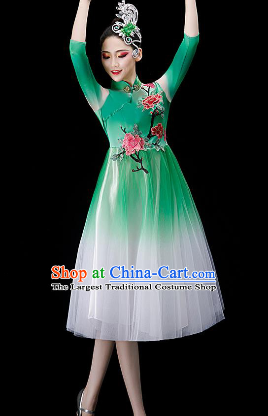 Chinese Modern Dance Clothing Opening Dance Green Dress Women Group Chorus Costume