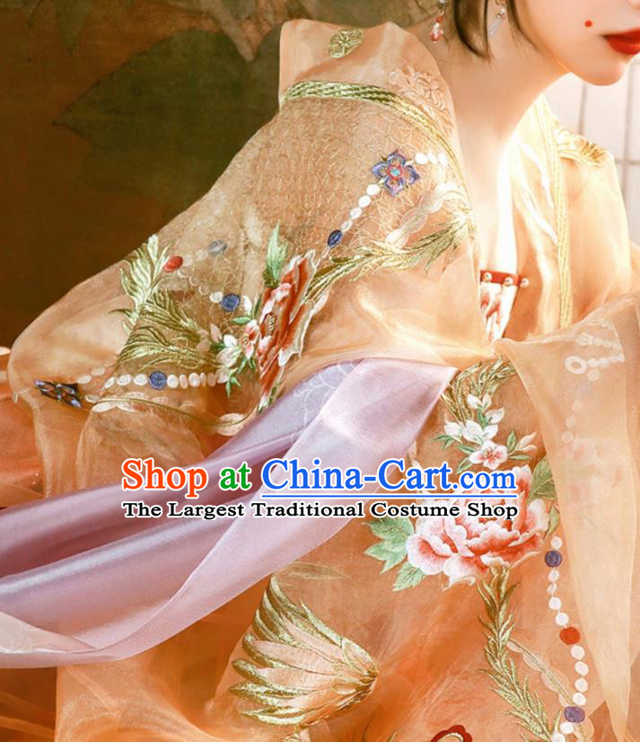 Chinese Tang Dynasty Imperial Consort Garment Costumes Traditional Hanfu Clothing Ancient Goddess Embroidered Dress