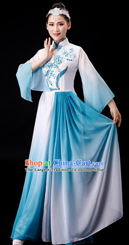 Chinese Classical Dance Costume Stage Performance Clothing Umbrella Dance Blue Dress