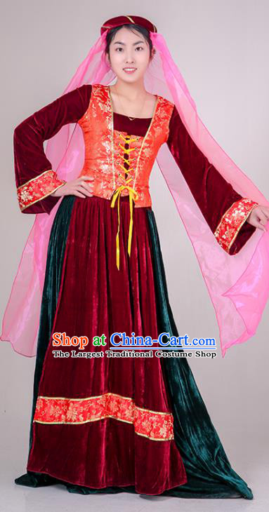 Top Arab Court Garment Costume Chinese Princess Clothing Stage Performance Red Dress