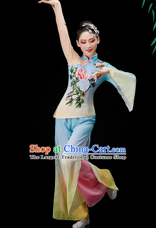 Chinese Women Group Dance Clothing Yangko Dance Outfit Folk Dance Costume Fan Dance Suit