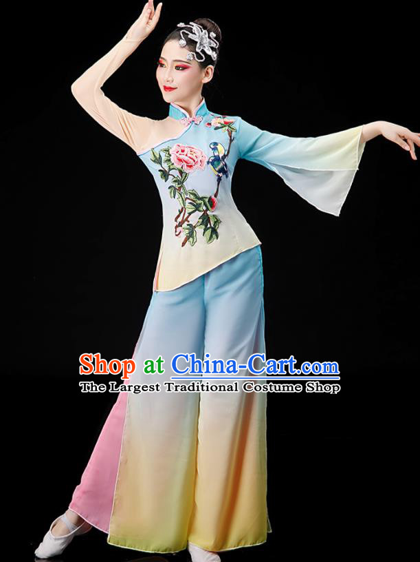 Chinese Women Group Dance Clothing Yangko Dance Outfit Folk Dance Costume Fan Dance Suit
