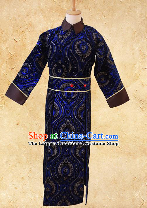 Chinese Ancient Noble Duke Deep Blue Costumes Traditional Mandarin Garments Qing Dynasty Prince Clothing