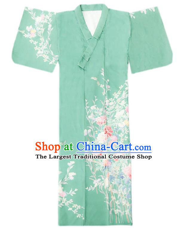 Japan Light Green Kimono Japanese Summer Festival Sakura Yukata Dress Traditional Young Lady Garment
