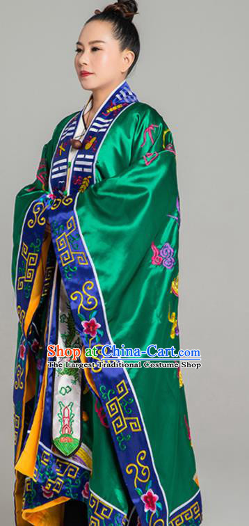 Chinese Embroidered Dragon Priest Frock Traditional Taoism Green Silk Garment  Handmade Taoist Ecclesiastical Robe