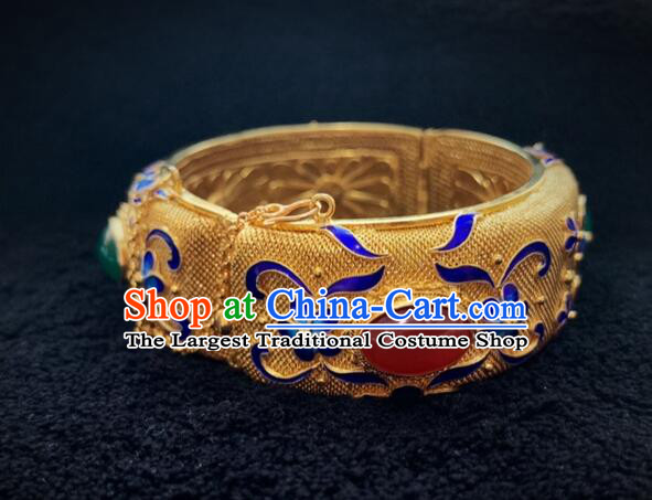 Chinese Traditional Filigree Bracelet Qing Dynasty Court Golden Bracelet Ancient Empress Ruyi Gems Jewelry