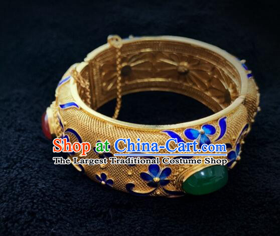 Chinese Traditional Filigree Bracelet Qing Dynasty Court Golden Bracelet Ancient Empress Ruyi Gems Jewelry