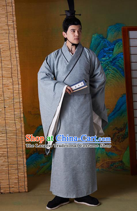 Chinese Spring and Autumn Period Confucius Clothing Ancient Scholar Grey Robe Costumes