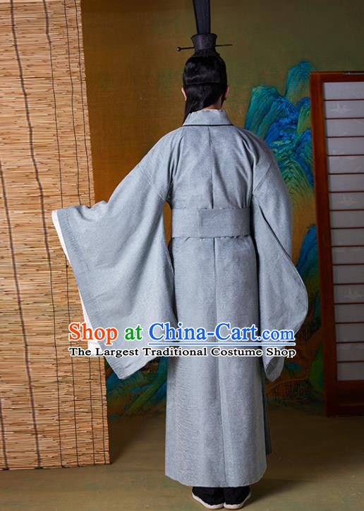 Chinese Spring and Autumn Period Confucius Clothing Ancient Scholar Grey Robe Costumes
