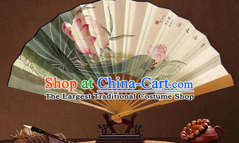 Chinese Traditional Folding Fans In Painting Lotus Fan Handmade Paper Fan