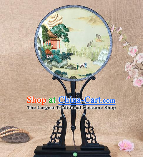 Chinese Handmade Palace Fan Traditional Embroidery Fan Silk Fan Circular Fan