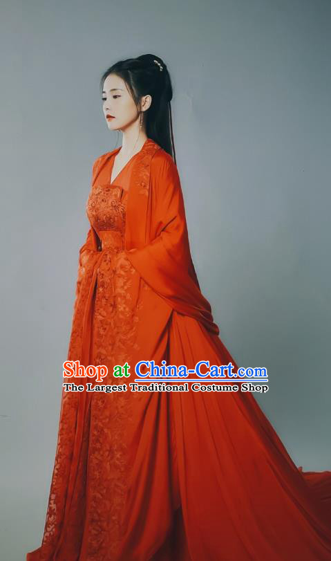 Chinese Traditional Red Wedding Dress TV Series One and Only Wen Shi Yi Costume Ancient Crown Princess Clothing