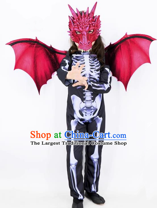 Top Halloween Fancy Ball Costume Carnival Clothing Cosplay Dinosaur Red Mask and Wings Set