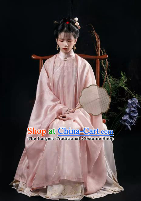 China Ming Dynasty Pink Long Gown and Skirt Traditional Hanfu Ancient Palace Princess Costumes