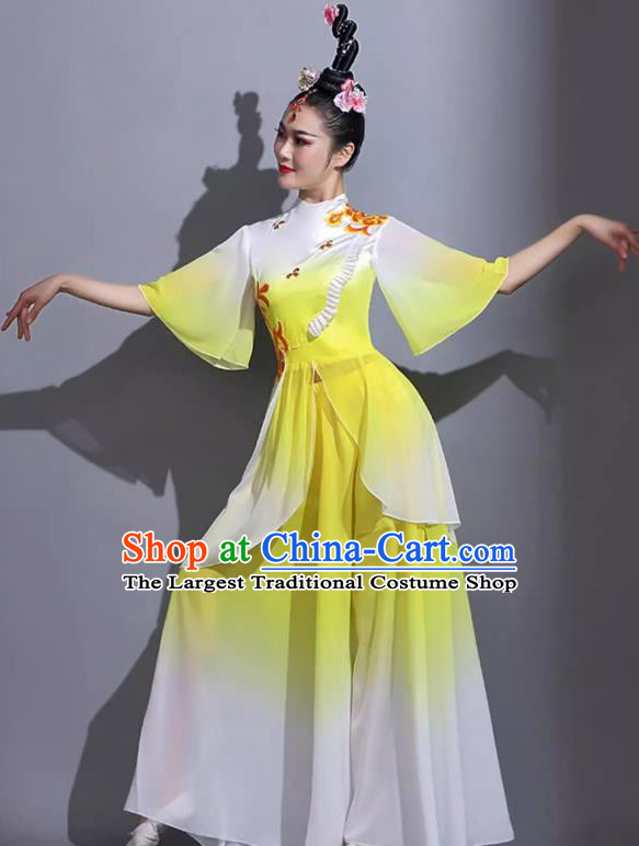 Yellow Classical Dance Costumes Female Fan Dance Costumes Square Dance Suits Jiaozhou Yangko Dance Costumes Stage Costumes