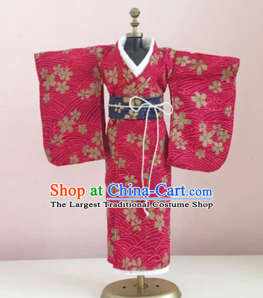 Top Super Dollfie Japanese Clothing Customize Furisode Kimono Handmade BJD Doll Megenta Costume