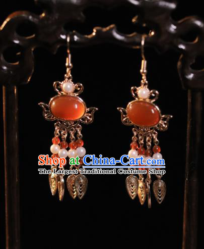 Chinese Ancient Bride Ear Jewelries Top Hanfu Jewelries Handmade Ming Dynasty Empress Earrings