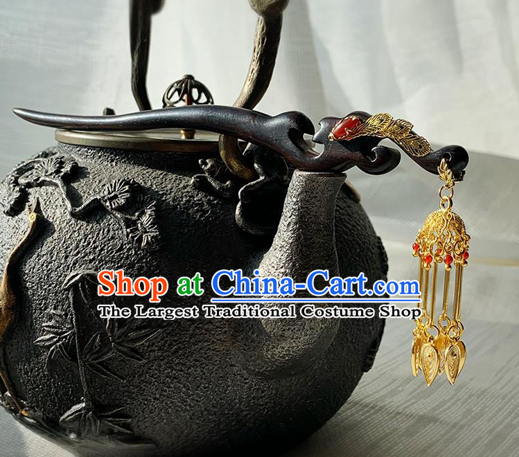 Traditional Golden Tassel Headgear Handmade Cheongsam Hair Jewelry Christmas Gift Chinese Hanfu Ebony Hairpin