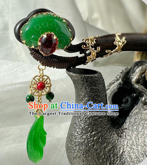 Top Cheongsam Hair Jewelry Chinese Handmade Ebony Hairpin Traditional Hanfu Jade Hair Stick