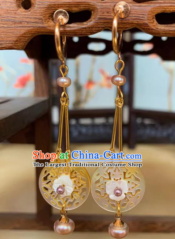 Top Cheongsam Earring Handmade Shell Pearl Ear Jewelries Chinese Traditional Jewelry